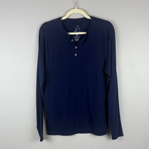 Kuwalla Classic Soft Cotton Blend Navy Long Sleeve Henley Shirt Size Medium - Picture 2 of 9